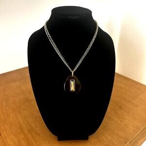 Kenneth Cole New York Large pendant Brown & Gold toned necklace teardrop